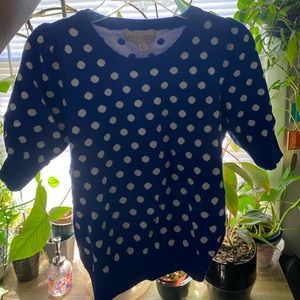 Blue and white polka dot shirt